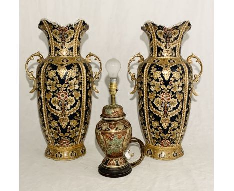 A large pair of modern Chinese vases - 62cm height and a Chinese lamp