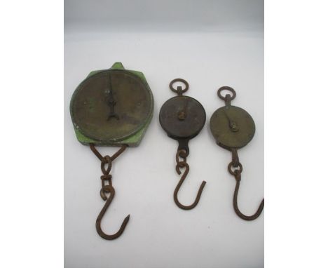 A set of three vintage spring balanced scales including Salters and Izons