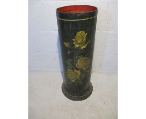 An antique tollware stick/umbrella stand with floral design