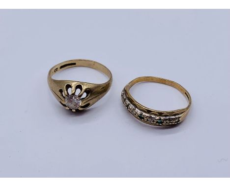 A 9ct gold diamond and sapphire half eternity ring along with a 9ct gold dress ring, total weight 4.5g