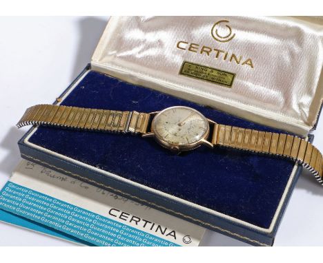 Certina 9 carat gold gentleman's wristwatch, the signed cream dial with Arabic and baton markers, manual wound, the caseback 