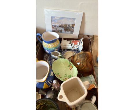 Mixed lot of 15 vintage ceramic items including jugs, bowls, and figurines, with floral and decorative patterns, various colo