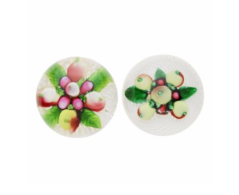 Four American fruit paperweights from the New England Glass Co, circa 1852-80Comprising two with cruciform arrangements of fr