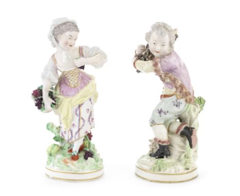 A pair of Derby figures and a dish, late 18th centuryFrom a set of the 'French Seasons', modelled by Pierre Stephan, Autumn m