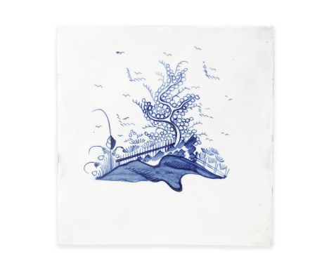 An unrecorded Liverpool porcelain tile, circa 1760-65possibly Richard Chaffers or William Reid factories, painted in undergla