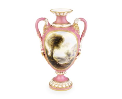 A Royal Worcester vase by Harry Davis, dated 1913Of rare and large ovoid form, the moulded borders left in the white and heig