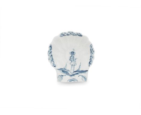 A Lund's Bristol pickle dish, circa 1749-51In the shape of a scallop shell, painted in blue with a stylised 'Long Eliza' poin