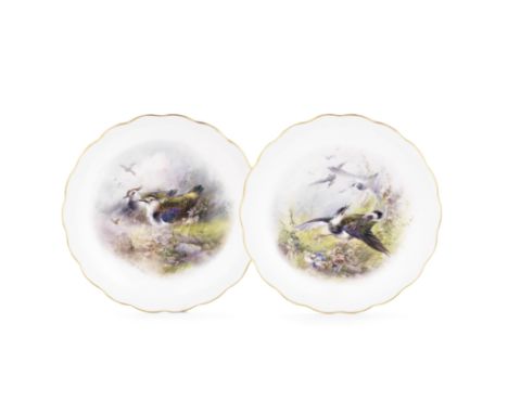 A pair of Royal Worcester cabinet plates by Charley Baldwyn, dated 1908Of scalloped form, the centres painted with lively lap