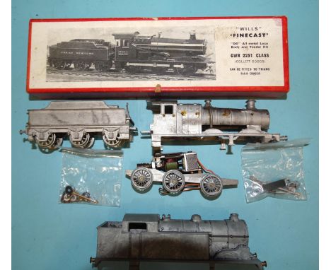 Wills Finecast OO gauge, a partly-made unpainted GWR 2251 Class Collett Goods Locomotive, (boxed) and a tank engine body, (2)