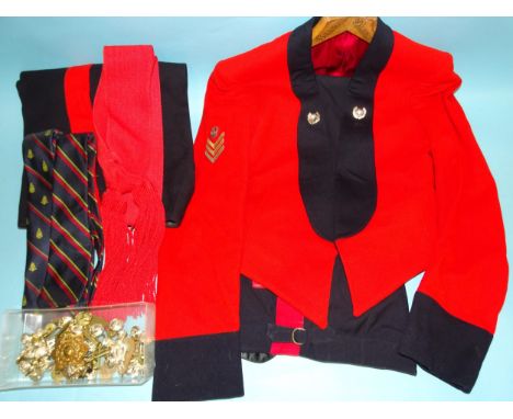 A 1960's Royal Marines red/black mess dress jacket with cloth insignia for rank of staff sergeant, by CH Bernard &amp; Sons, 