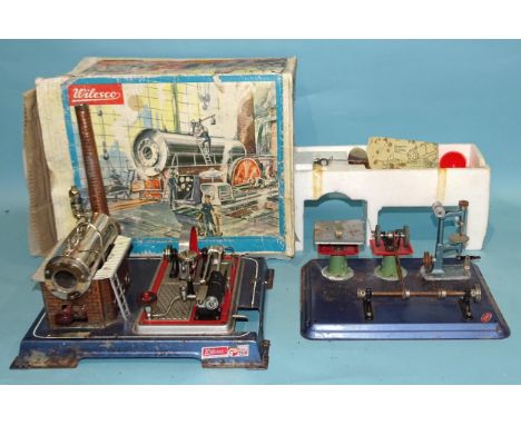 A Wilesco D16 horizontal stationary engine, in poor condition, (boxed), with workshop. 