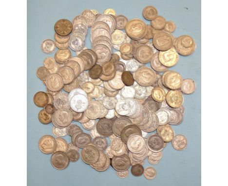 A collection of 1920-1946 silver British coinage, comprising: half-crown (x18), florin (x36), shilling (x100), sixpence (x92)