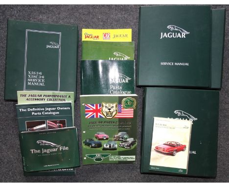 A quantity of Jaguar Works Service Manuals (1-88), XJ-S 3.6 and XJ-SC 3.6 Service Manual, parts catalogues, "Jaguar File" 3rd