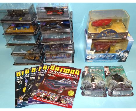 Ten Eaglemoss Batman vehicles, (unopened), with six magazines, a Fusion Toys Harry Potter Flying figure, (boxed), two Harry P