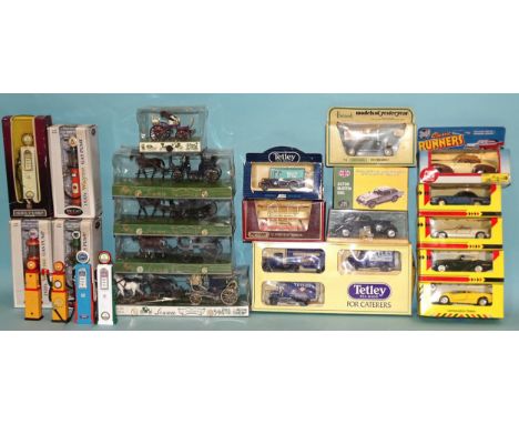 Five boxed Brumm "Historical" vehicles, three Speccast gas pumps, one other, (all boxed), four unboxed and thirteen other box