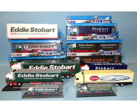 Corgi, four Eddie Stobart issues, one other Super Hauler and another by Atlas, (all boxed), five loose Eddie Stobart diecasts