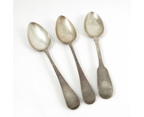 A pair of Georgian silver serving spoons, London 1816, weight 3oz, together with a Victorian silver fiddle pattern serving sp
