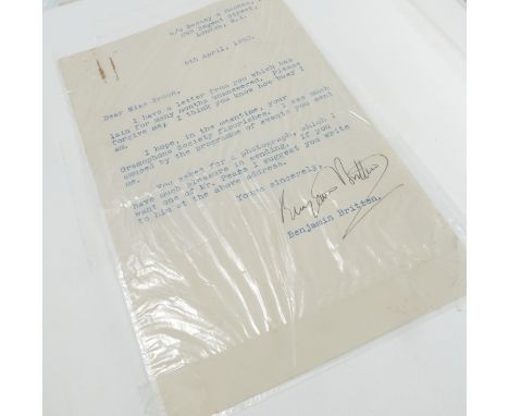 An album containing ephemera, related to Benjamin Britten and Peter Pears, their lives and careers including signed correspon