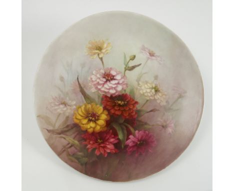 A Royal Worcester plate, hand painted with flowers by R Seabright, dated 1906, diameter 10ins