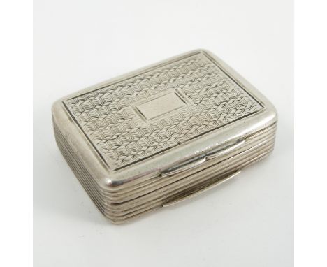 A Georgian silver vinaigrette, of rectangular form with engine turned decoration, the pierced grill with engraved decoration,