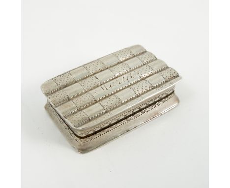 A Georgian silver vinaigrette, of rectangular form with ribbed decoration and engine turning, engraved Maria, the pierced gri