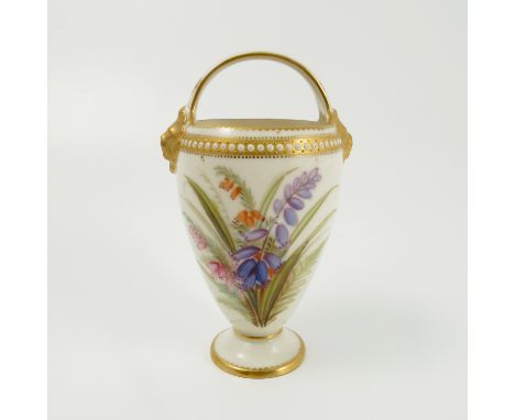 A 19th century Royal Worcester basket, the ivory body painted with floral sprays front and back with fixed handle over and ra