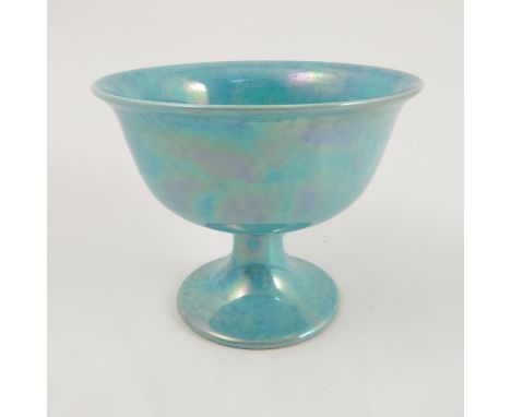 A Ruskin pottery pedestal bowl, decorated with a light blue lustre glaze, dated 1925, height 3.5ins