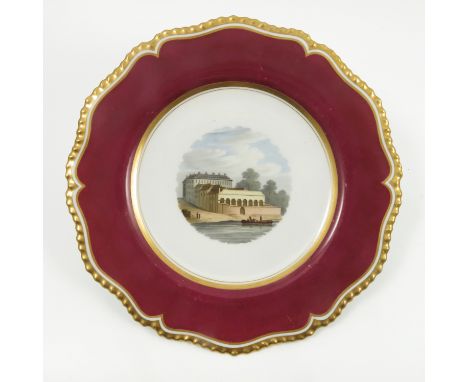 A Flight Barr & Barr Worcester plate, decorated to the centre with A View of the Royal Porcelain Works Worcester Belonging to
