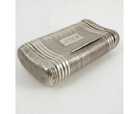 A Georgian silver combination snuff box and vinaigrette, of curved rectangular form with ribbed decoration, engraved with ini