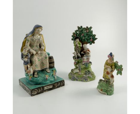 Three 19th century Staffordshire figures, titled Widow, Songsters and Sheperdiss, all AF, height 9.25ins and down  Condition 