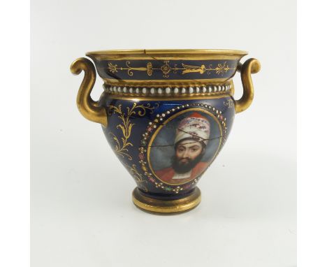 A 19th century Flight Barr & Barr Worcester two handled vase, painted with a portrait of Mirza Abul Hassan, to a multi colour