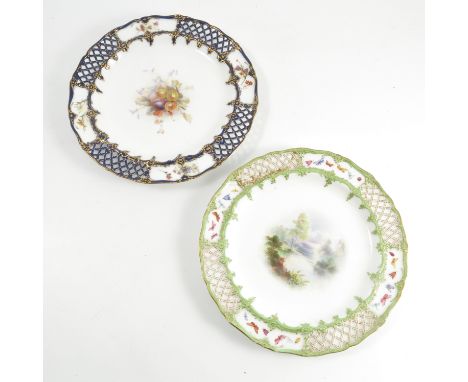 A Royal Worcester plate, decorated to the centre with fruit and flowers, the border with piercing and flower reserves, dated 