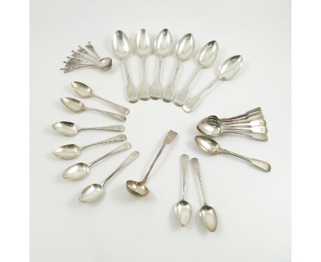 A set of four fiddle pattern dessert spoons, engraved with initials, London 1821, weight 4oz, together with a pair of fiddle 