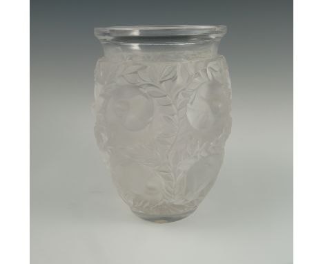 A Lalique Bagatelle art glass vase, decorated with inset birds framed by leaves, etched signature to base, height 6.25ins Con