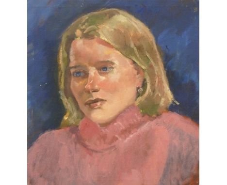 Modern oil or acrylic on canvas portrait of a young woman, 46 x 43cm,