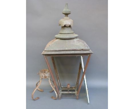 A Suggs or similar copper street lantern obtained by the vendor when Battle East Sussex were disposing of their lamps, H86cm
