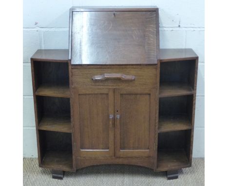 An Art Deco style oak bureau bookcase, W100 x D31 x H106cm