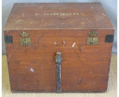 A late 19th / early 20thC silver or travelling trunk with brass locks bearing the name E Gimson, W84 x D61 x H62cm