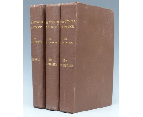 John Ruskin The Stones of Venice with illustrations by the author, published by Smith Elder 1851-1853 in 3 volumes, first edi