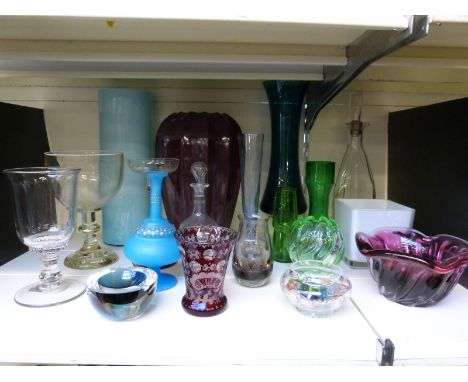 A collection of studio / art glass including 19thC examples and a ceramic vase