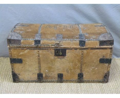 A 19thC cowhide covered travelling trunk, W80 x D36 x H44cm
