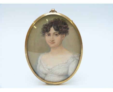 Attributed to Charles Hayter portrait miniature of a lady, maximum diameter 7.5cm