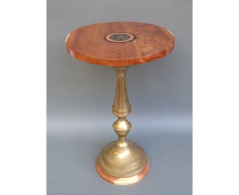 An inlaid oak side table with Stroud Vintage Transport and Engine Club 27th annual rally 2001 Kemble Airfield plaque to top 