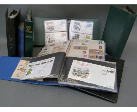A quantity of themic cover albums including railways, Scouting, Hummel figures, Europe and three postmark-related albums