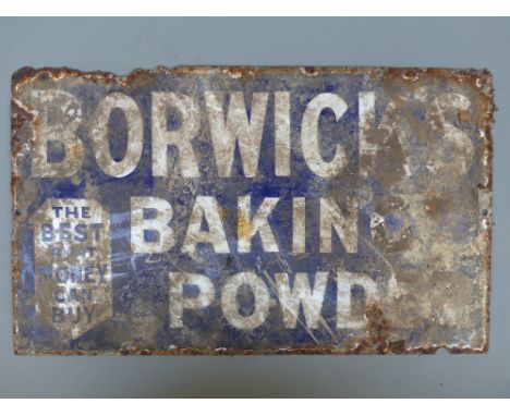 Borwick's Baking Powder vintage enamel sign, 23 x 38cm