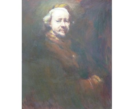 After Rembrandt van Rijn oil on board portrait of a man, 74 x 62cm, in gilt frame