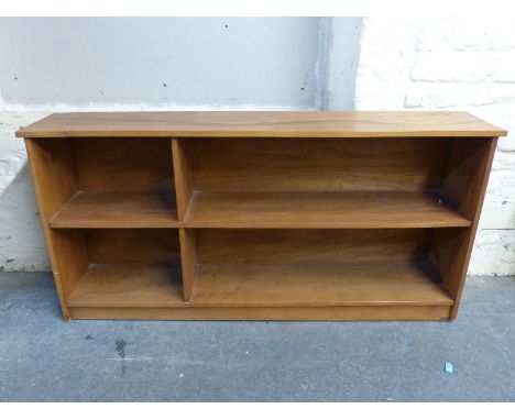 An elm or similar shelf unit, L151 x D30 x H74cm 