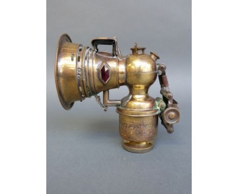 A Miller's Cetolite acetylene bicycle or motorcycle lamp, height 16cm 