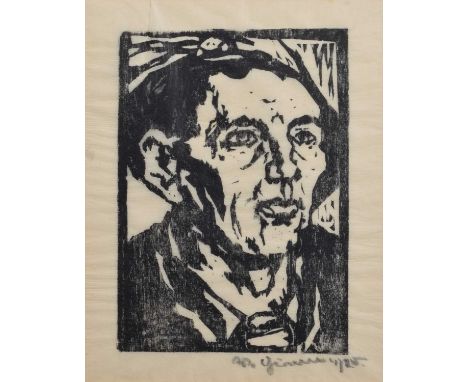 Continental School (20th century) Head, indistinctly signed and numbered 11/20 in pencil in the margin, woodcut.16.5cm x 13cm