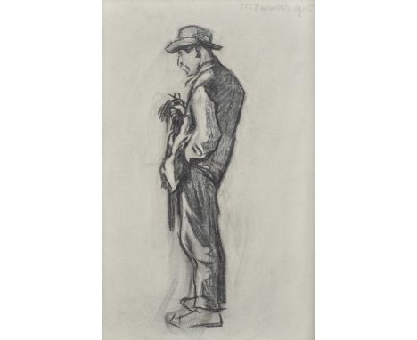 Continental School (20th century) Portrait of a standing man, indistinctly signed and dated 1963, charcoal drawing.47.5cm x 3